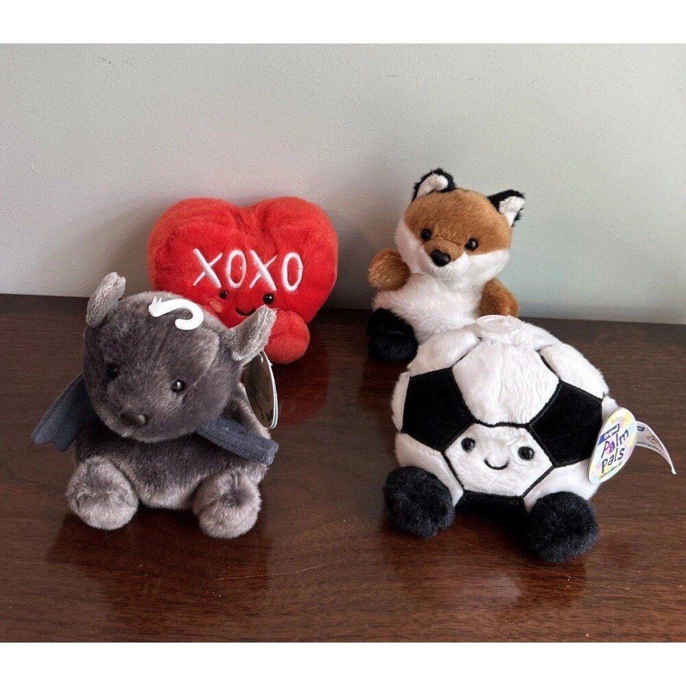 Lot of 4 Aurora Palm Pals Striker Soccer Ball Luna Bat Sly Fox Candy Heart